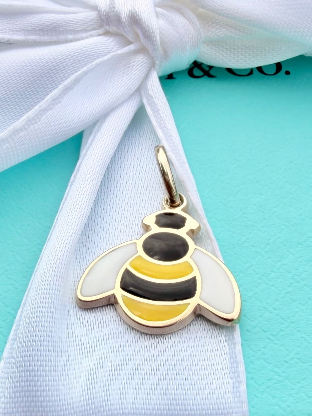 RARE Tiffany & Co. 18k YG Enamel Bee Charm Pendant